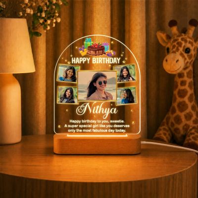 Personalized Birthday Photo Night Lamp for Girls & Women Decorative Bedside Table Light, Unique Birthday Gift for Wife, Girlfriend, Sister & Daughter